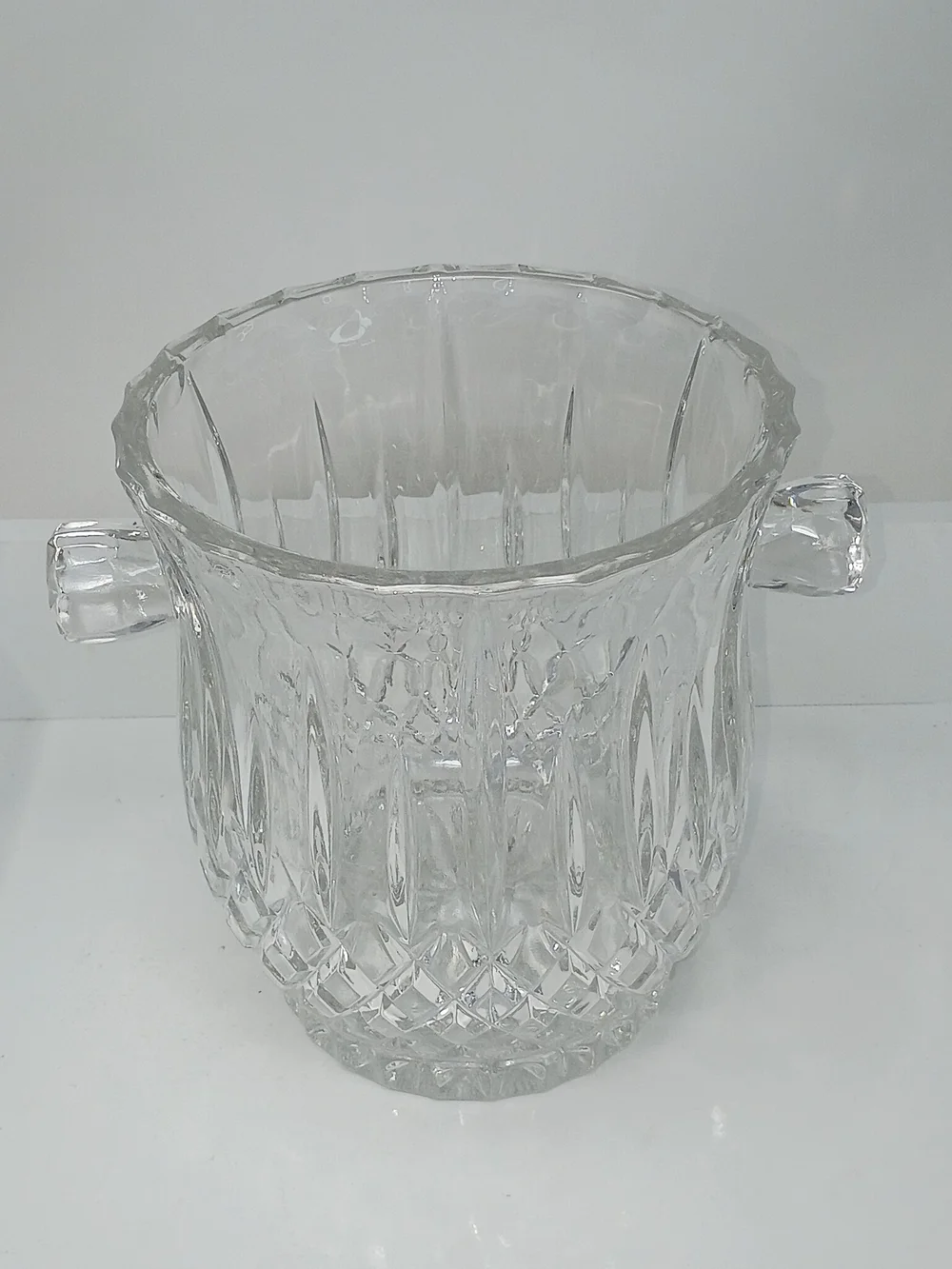 Heavy Vintage Viking Cut Crystal Ice Bucket with Side Handles